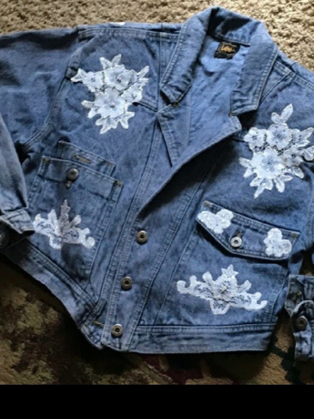 VTG Reworked Lee Denim Jacket // Cropped Lace Coquette Boho (Best - Picture 2 of 10